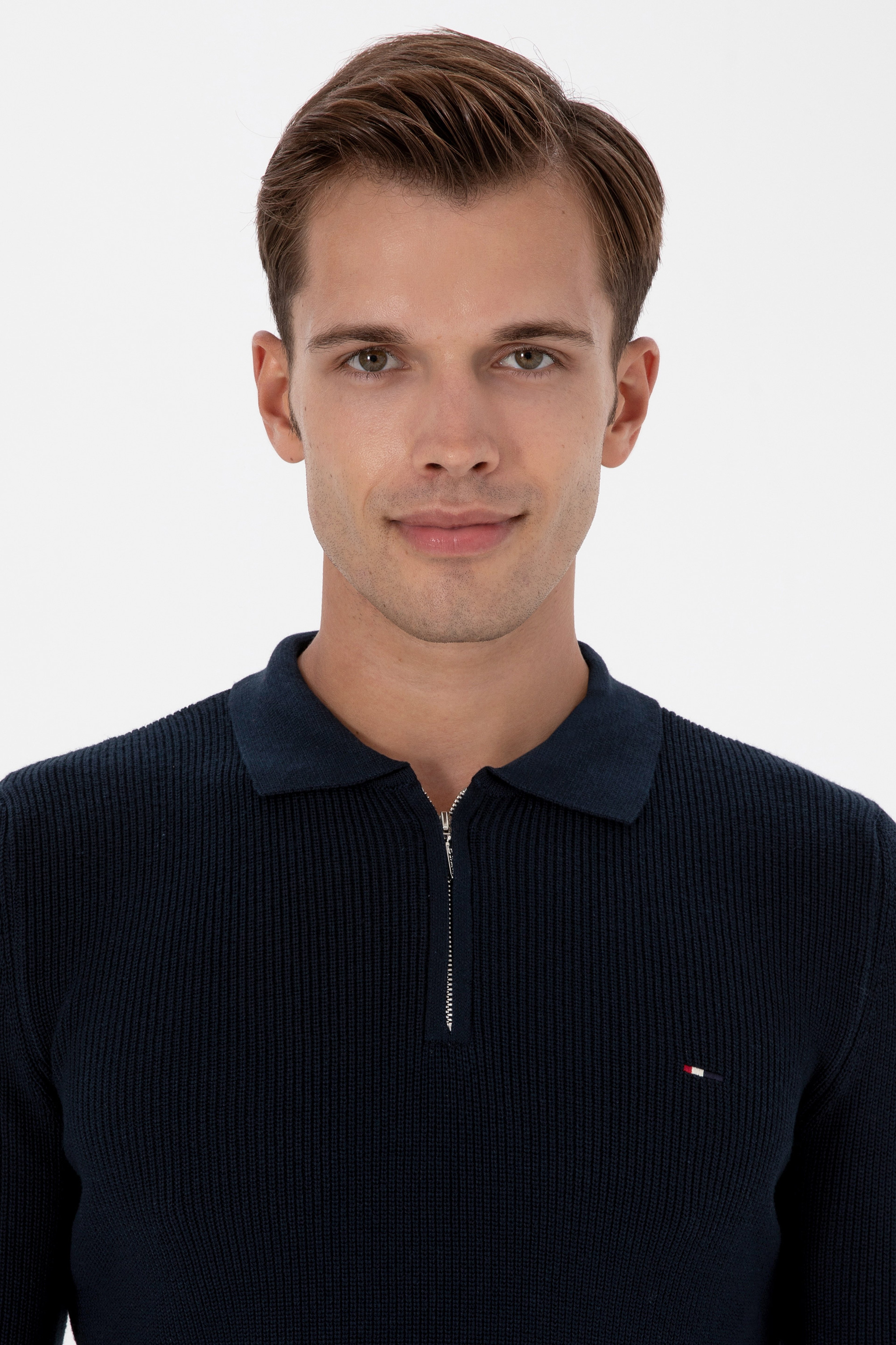 Erkek Regular Fit Yarım Fermuarlı Lacivert Basic Kazak - Image 2