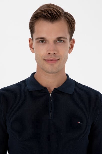 Erkek Regular Fit Yarım Fermuarlı Lacivert Basic Kazak