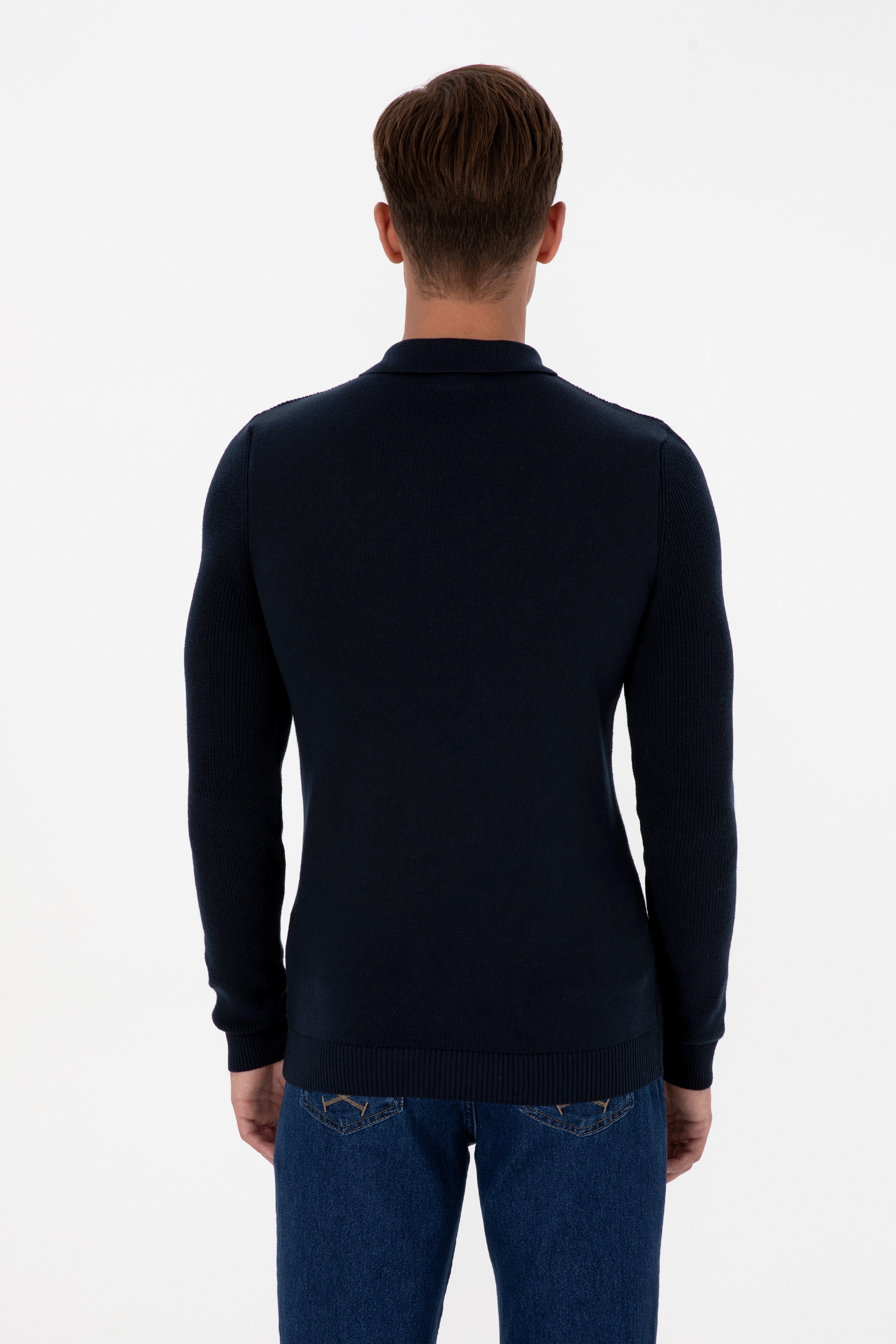 Erkek Regular Fit Yarım Fermuarlı Lacivert Basic Kazak - Image 5