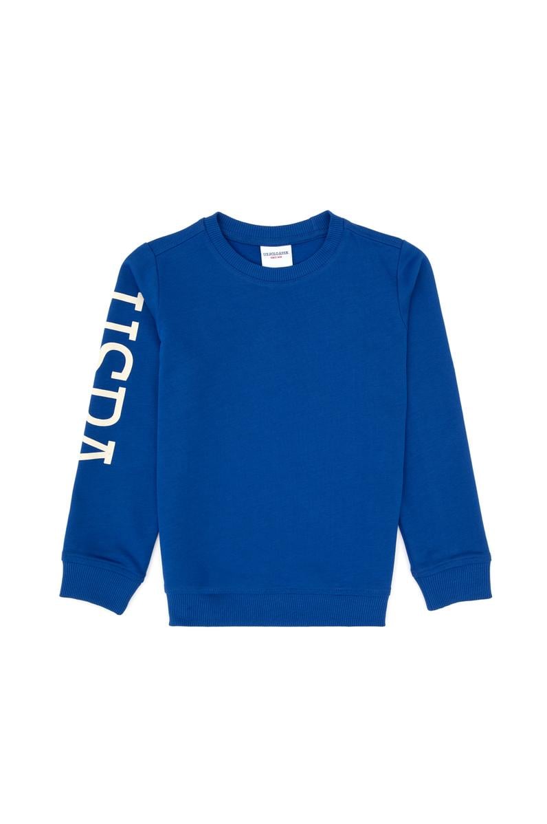 Erkek Çocuk Mavi Basic Bisiklet Yaka Sweatshirt