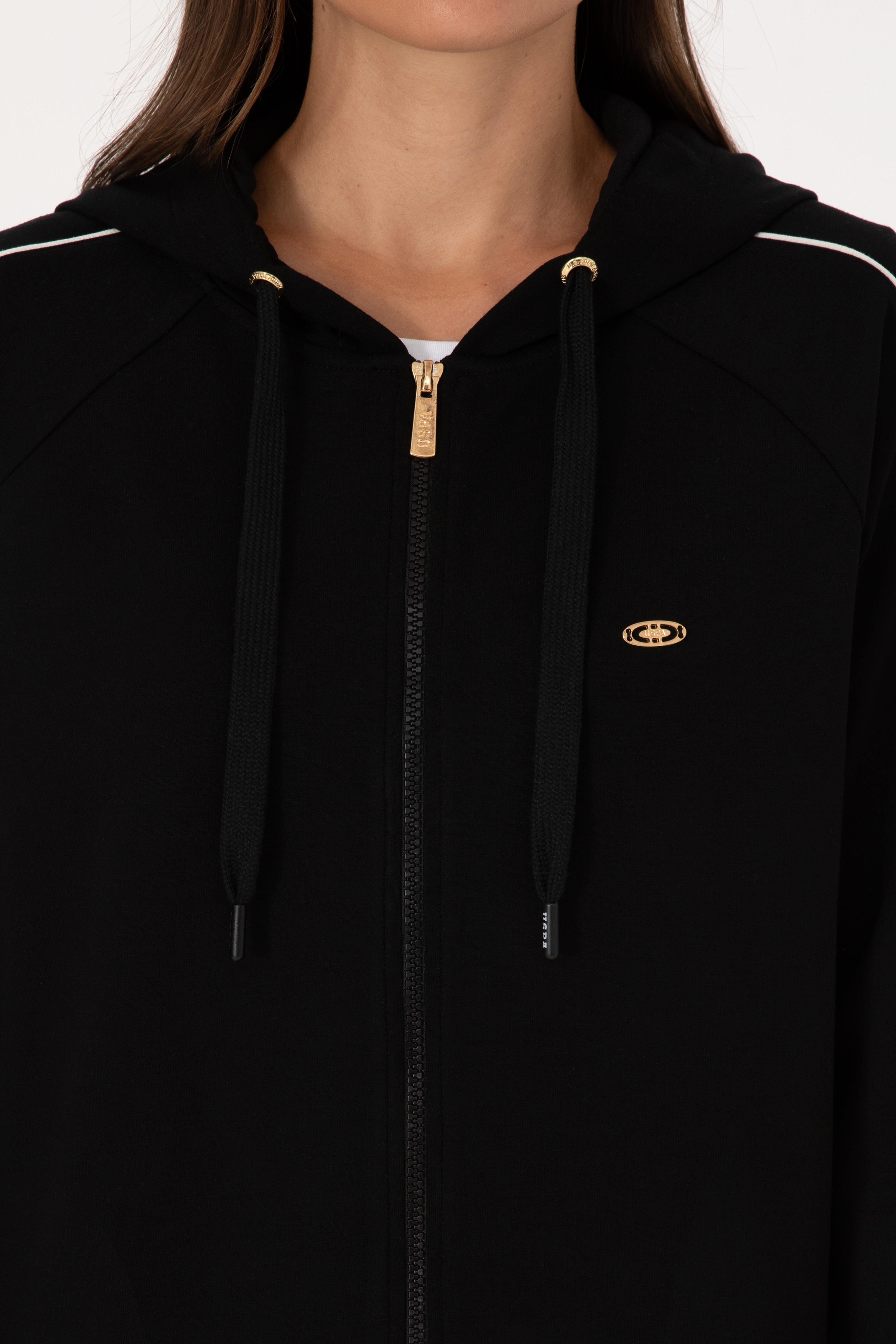 Kadın Siyah Fermuarlı Kapüşonlu sweatshirt
