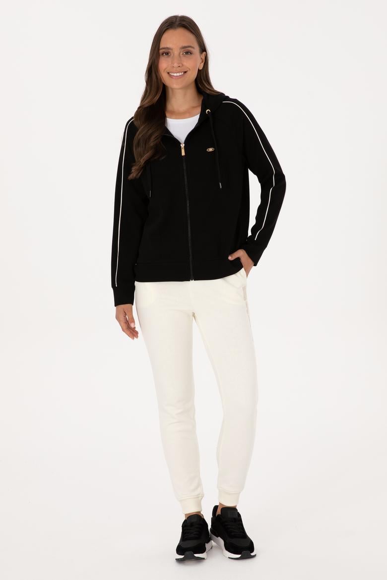 Kadın Siyah Fermuarlı Kapüşonlu sweatshirt - 50314187006