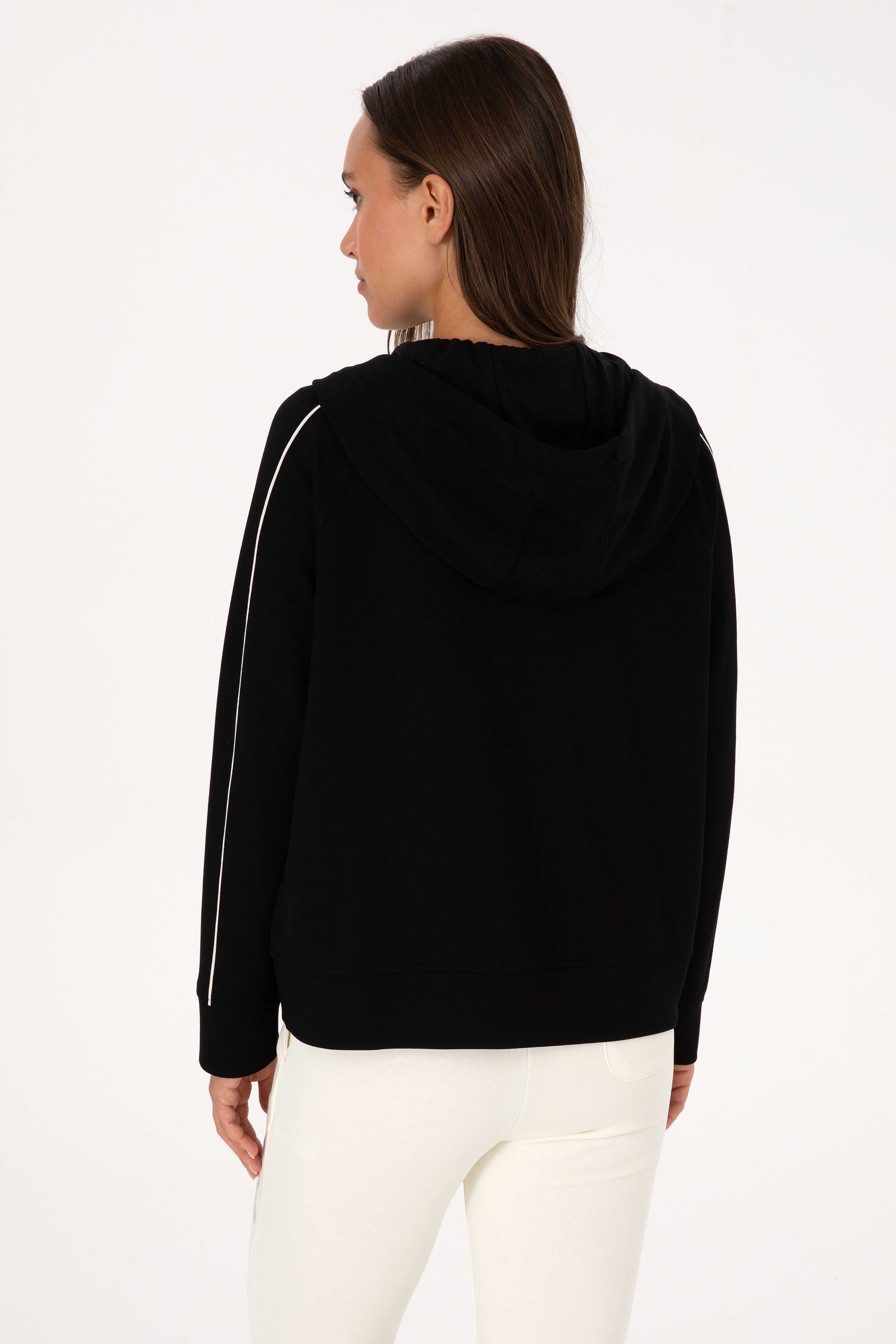 Kadın Siyah Fermuarlı Kapüşonlu sweatshirt