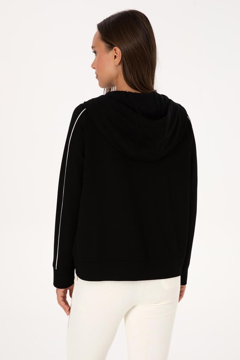 Kadın Siyah Fermuarlı Kapüşonlu sweatshirt - 50314187006