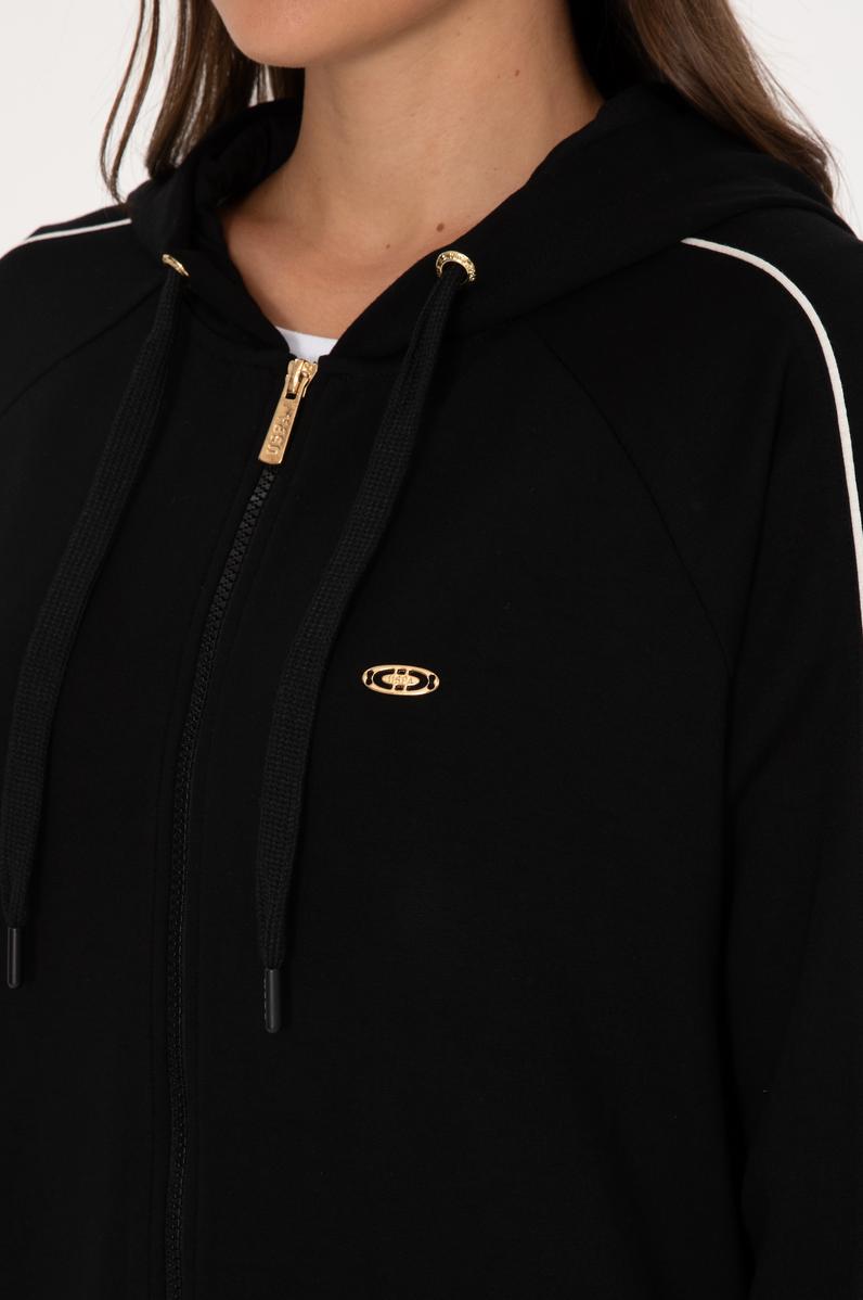 Kadın Siyah Fermuarlı Kapüşonlu sweatshirt