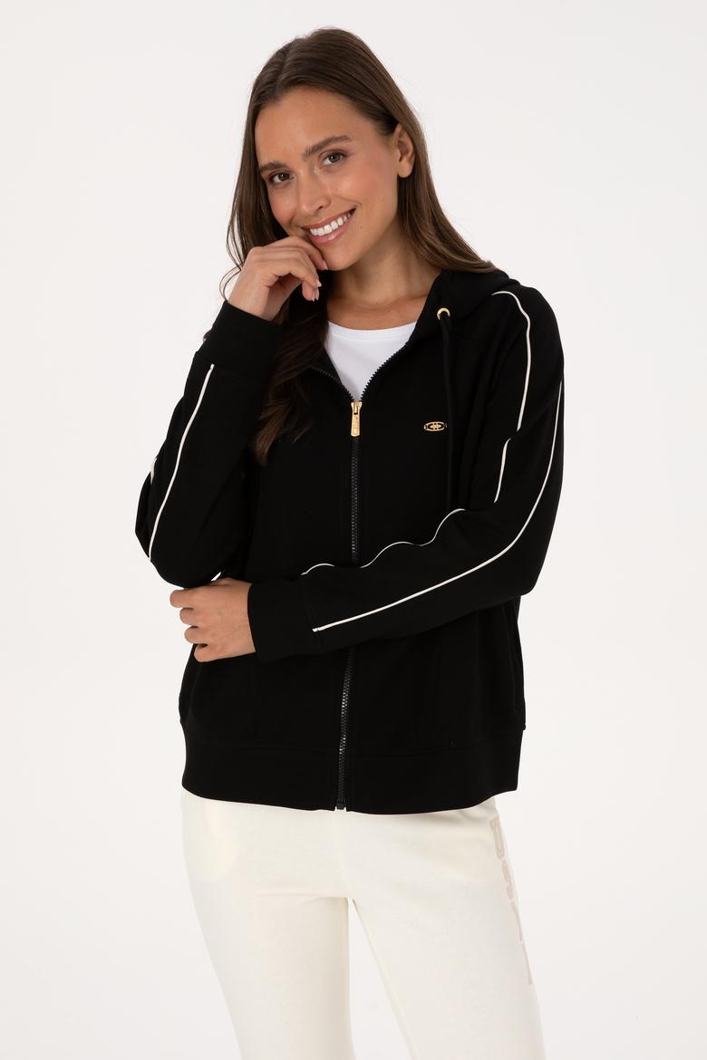 Kadın Siyah Fermuarlı Kapüşonlu sweatshirt