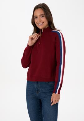 Kadın Bordo V Yaka Fermuarlı Kazak - 50314691001