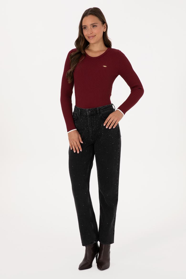 Kadın Bordo Bisiklet Yaka Kazak - 50314780021