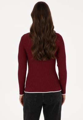 Kadın Bordo Bisiklet Yaka Kazak - 50314780021