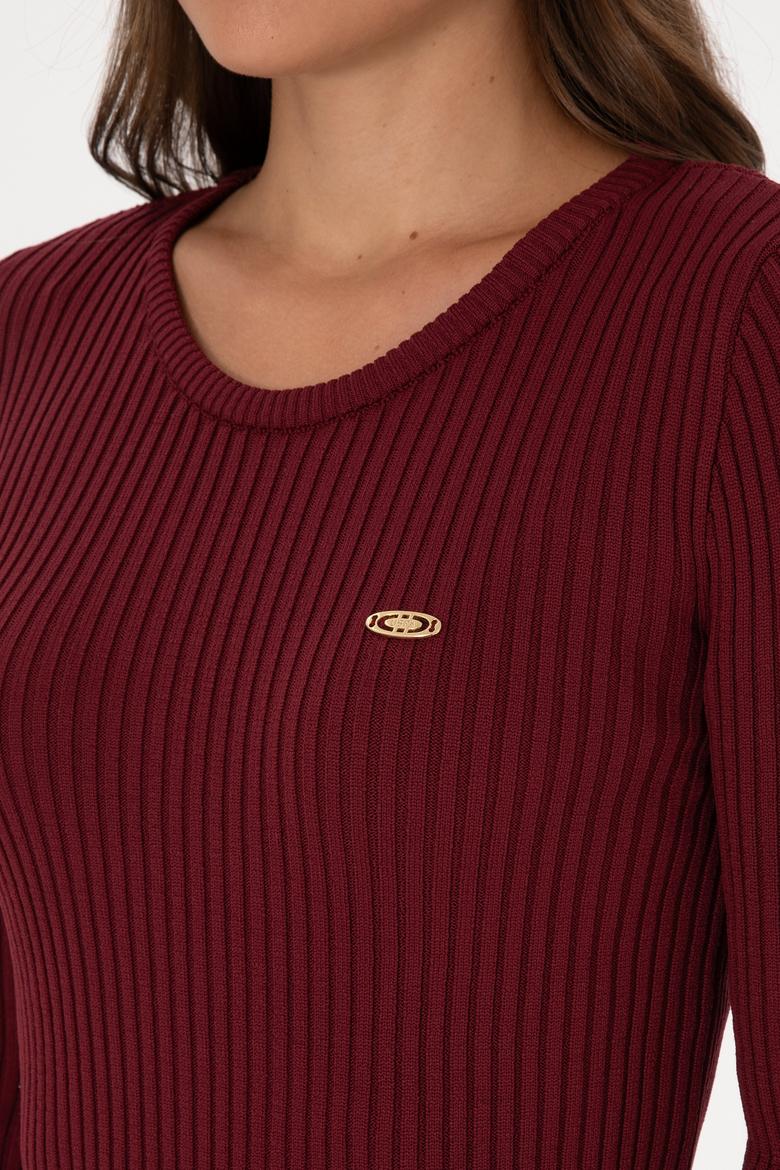 Kadın Bordo Bisiklet Yaka Kazak - 50314780021