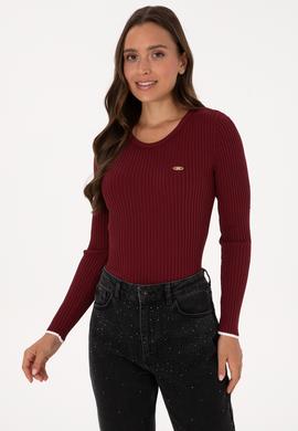 Kadın Bordo Bisiklet Yaka Kazak - 50314780021