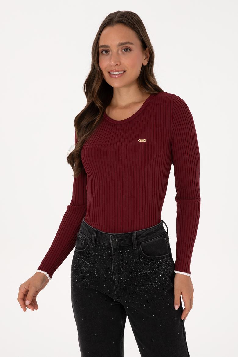 Kadın Bordo Bisiklet Yaka Kazak - 50314780021