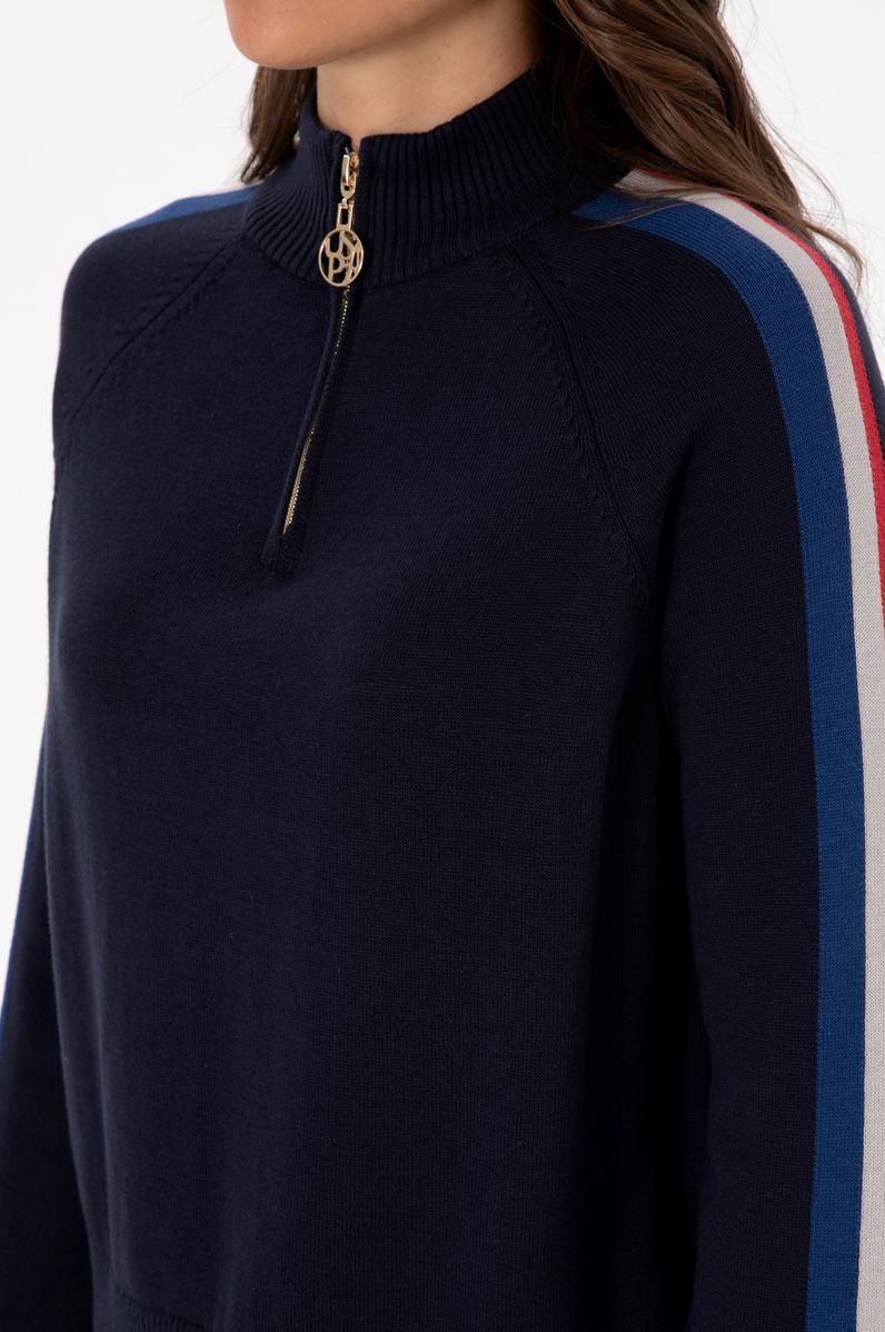 Kadın Lacivert V Yaka Fermuarlı Kazak