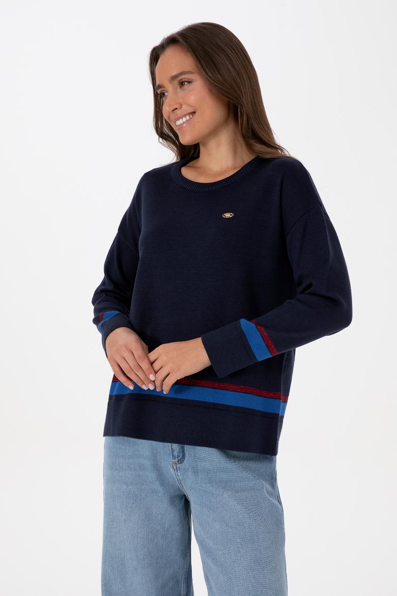 Kadın Lacivert Bisiklet Yaka Kazak