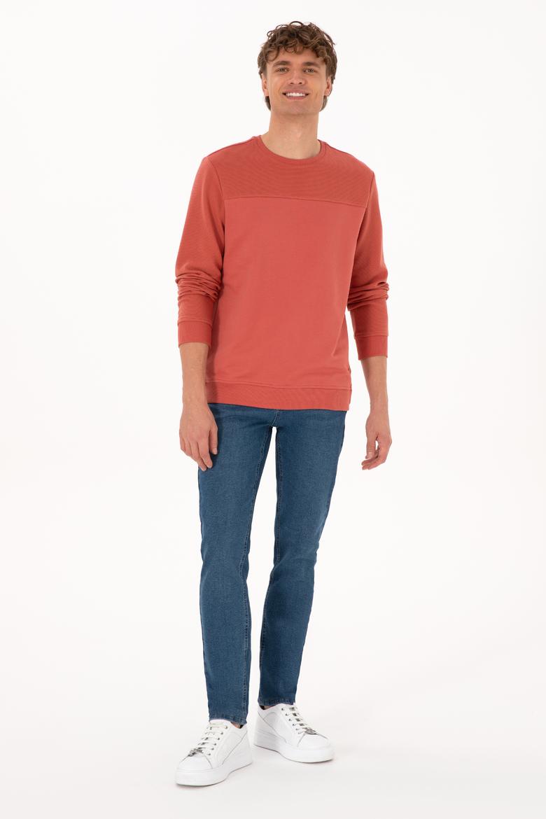 Erkek Regular Fit Bisiklet Yaka Gül Kurusu İnce Sweatshirt - 50315455067