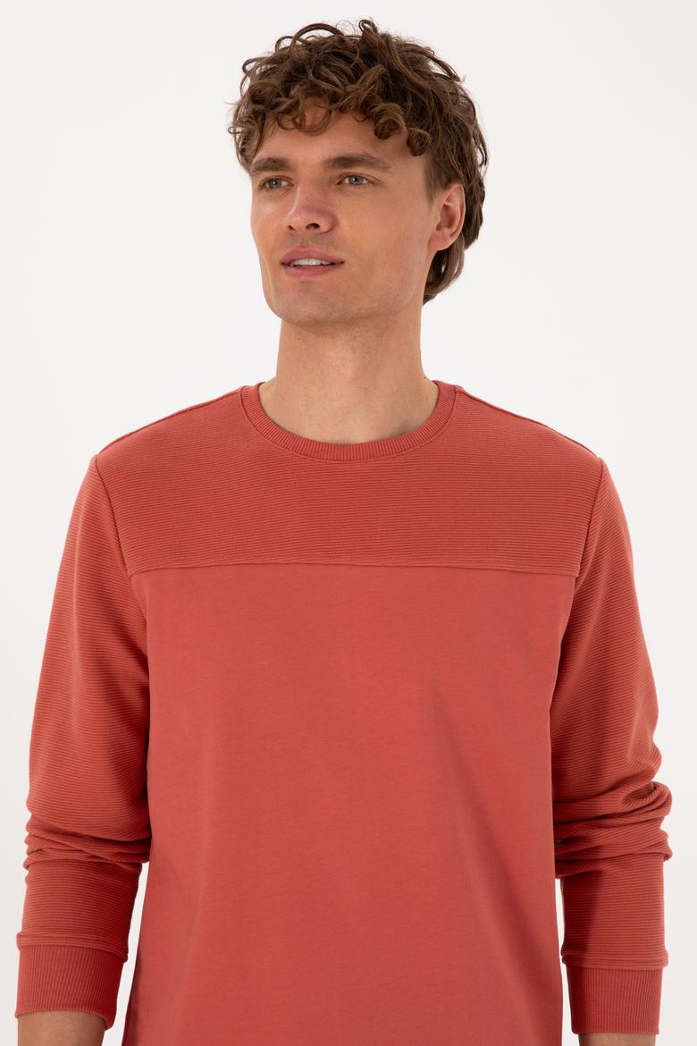 Erkek Regular Fit Bisiklet Yaka Gül Kurusu İnce Sweatshirt - 50315455067