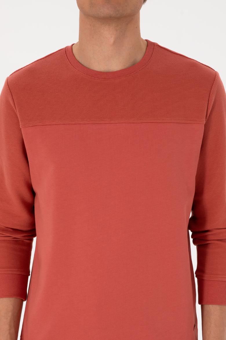 Erkek Regular Fit Bisiklet Yaka Gül Kurusu İnce Sweatshirt - 50315455067