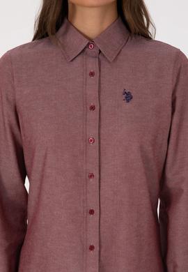 Kadın Bordo Uzun Kollu Basic Gömlek - 50316711043