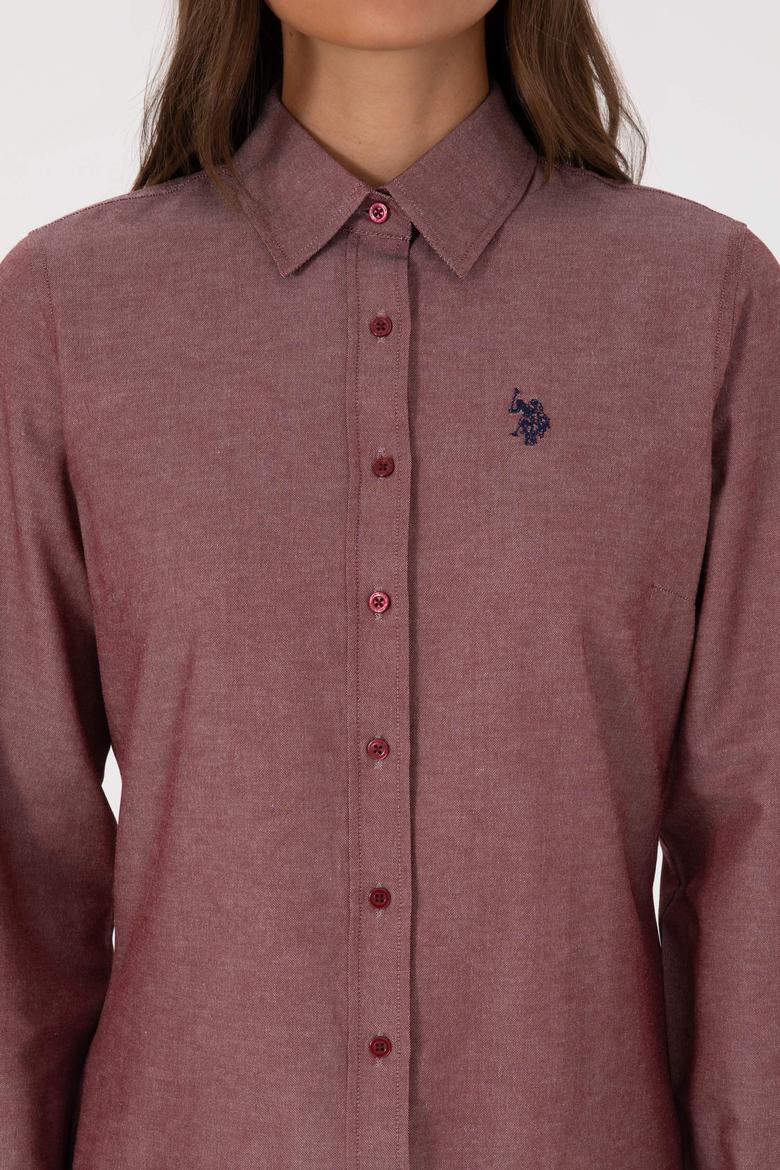 Kadın Bordo Uzun Kollu Basic Gömlek - 50316711043