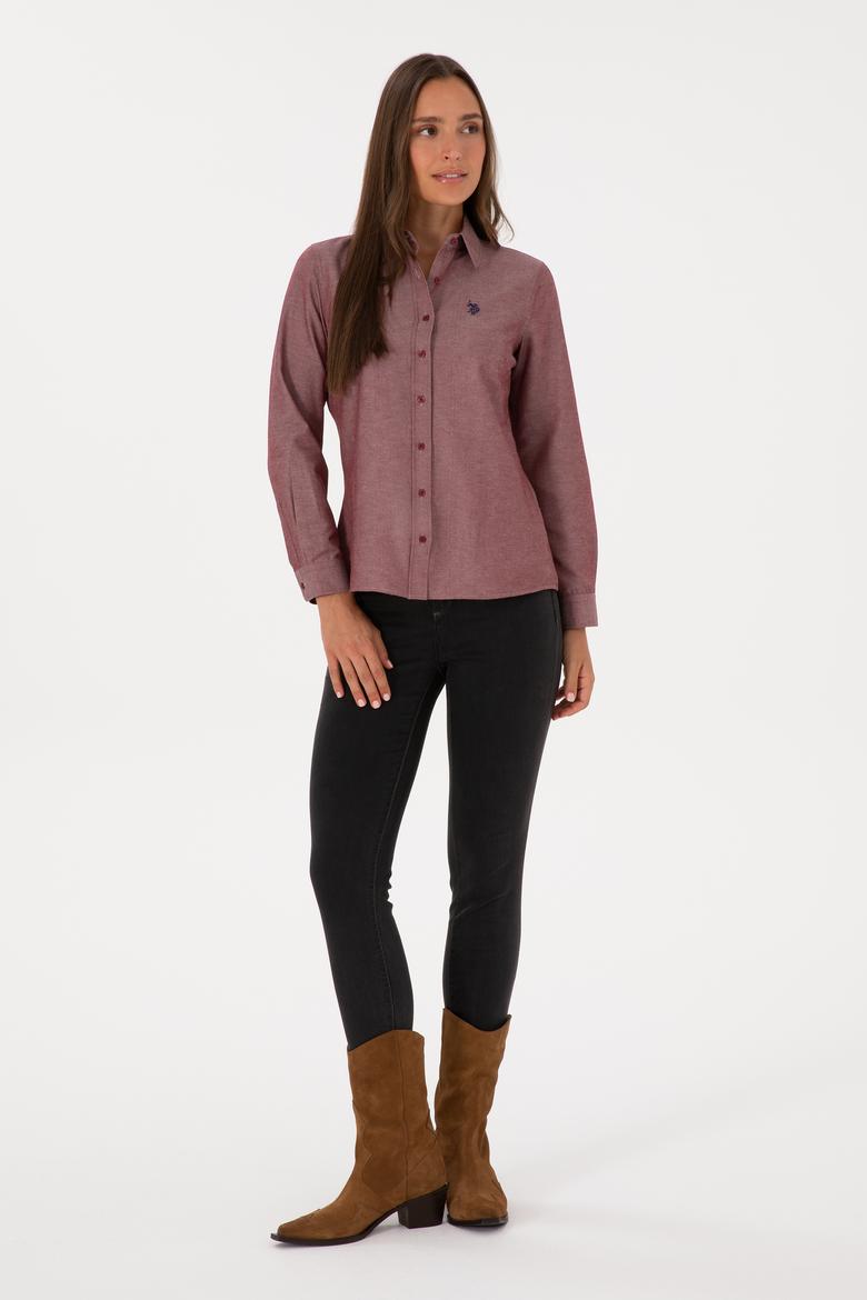 Kadın Bordo Uzun Kollu Basic Gömlek - 50316711043