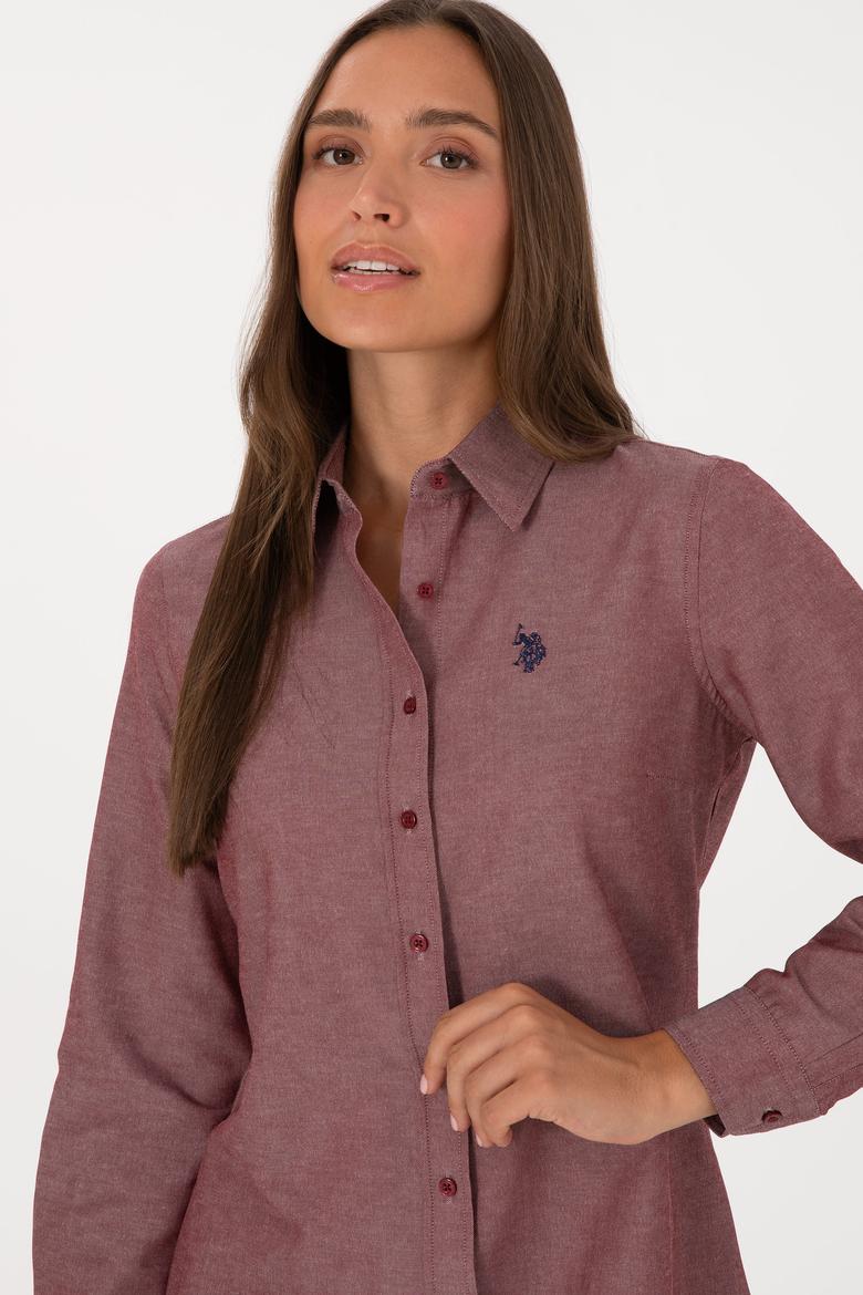 Kadın Bordo Uzun Kollu Basic Gömlek - 50316711043