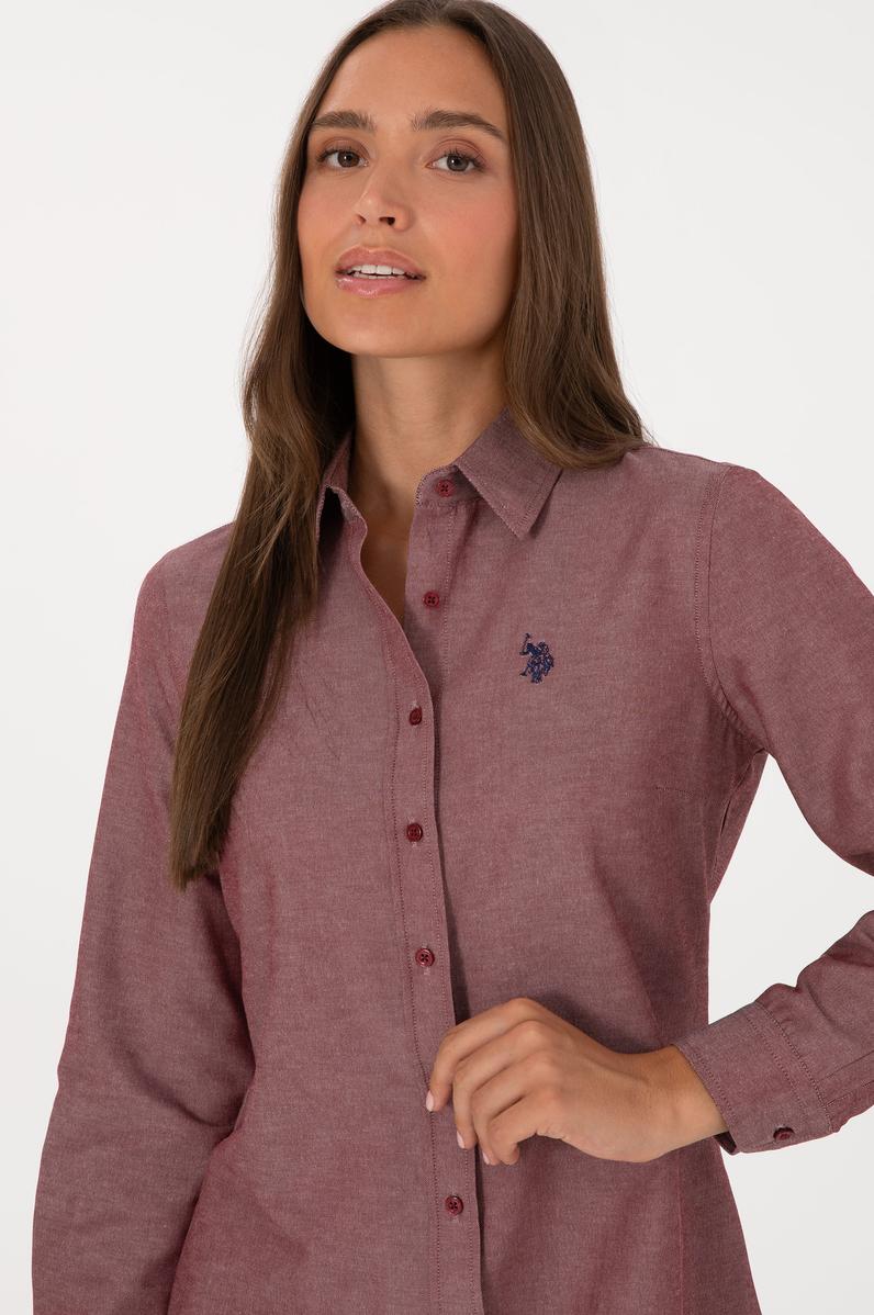 Kadın Bordo Uzun Kollu Basic Gömlek