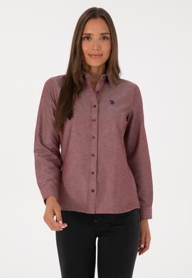 Kadın Bordo Uzun Kollu Basic Gömlek - 50316711043