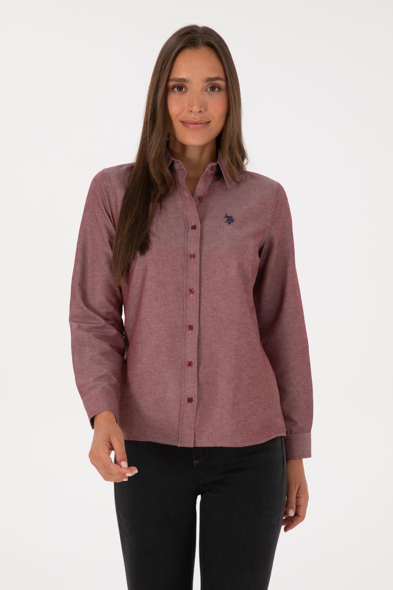 Kadın Bordo Uzun Kollu Basic Gömlek