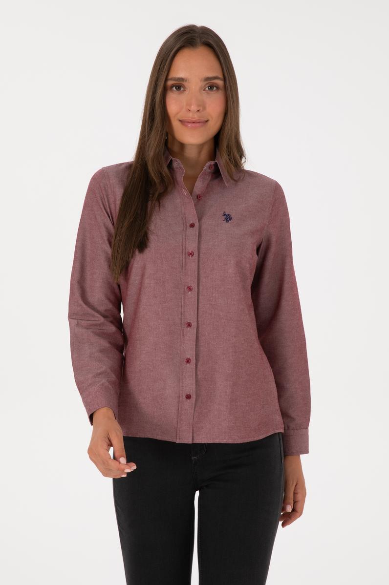 Kadın Bordo Uzun Kollu Basic Gömlek