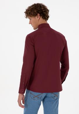 Erkek Bordo Uzun Kollu Basic Gömlek - 50316723054