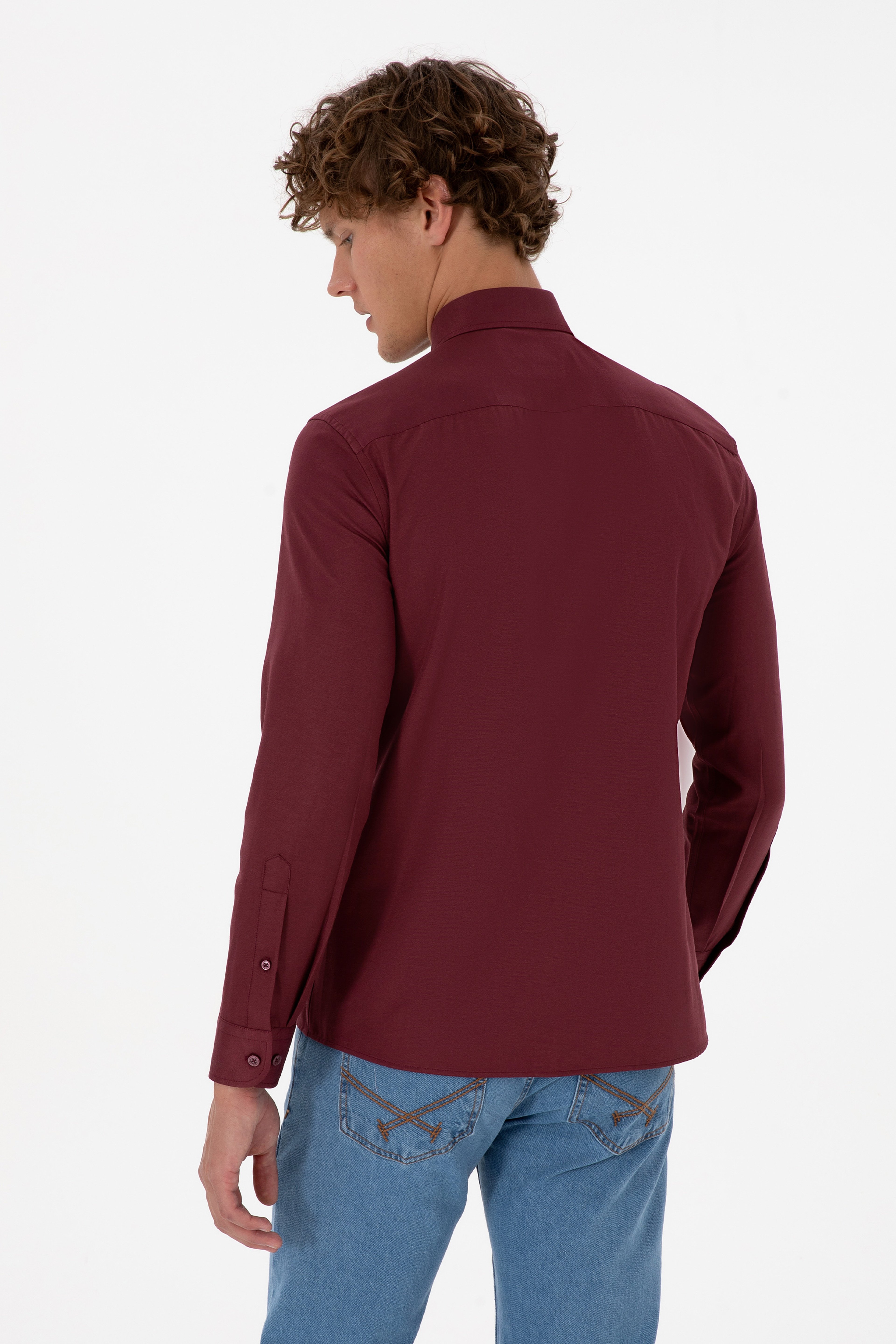 Erkek Bordo Uzun Kollu Basic Gömlek