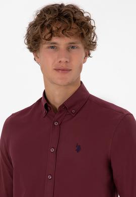 Erkek Bordo Uzun Kollu Basic Gömlek - 50316723054