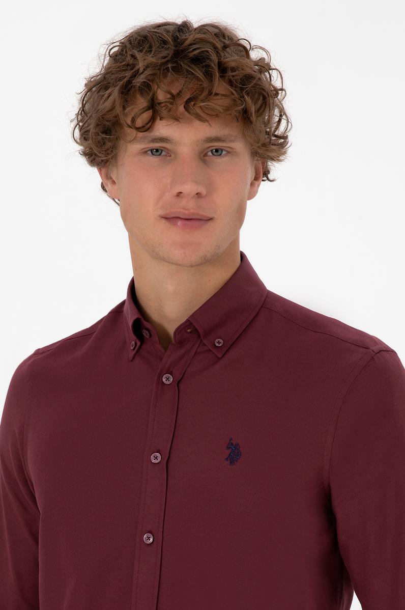 Erkek Bordo Uzun Kollu Basic Gömlek