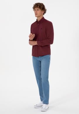 Erkek Bordo Uzun Kollu Basic Gömlek - 50316723054