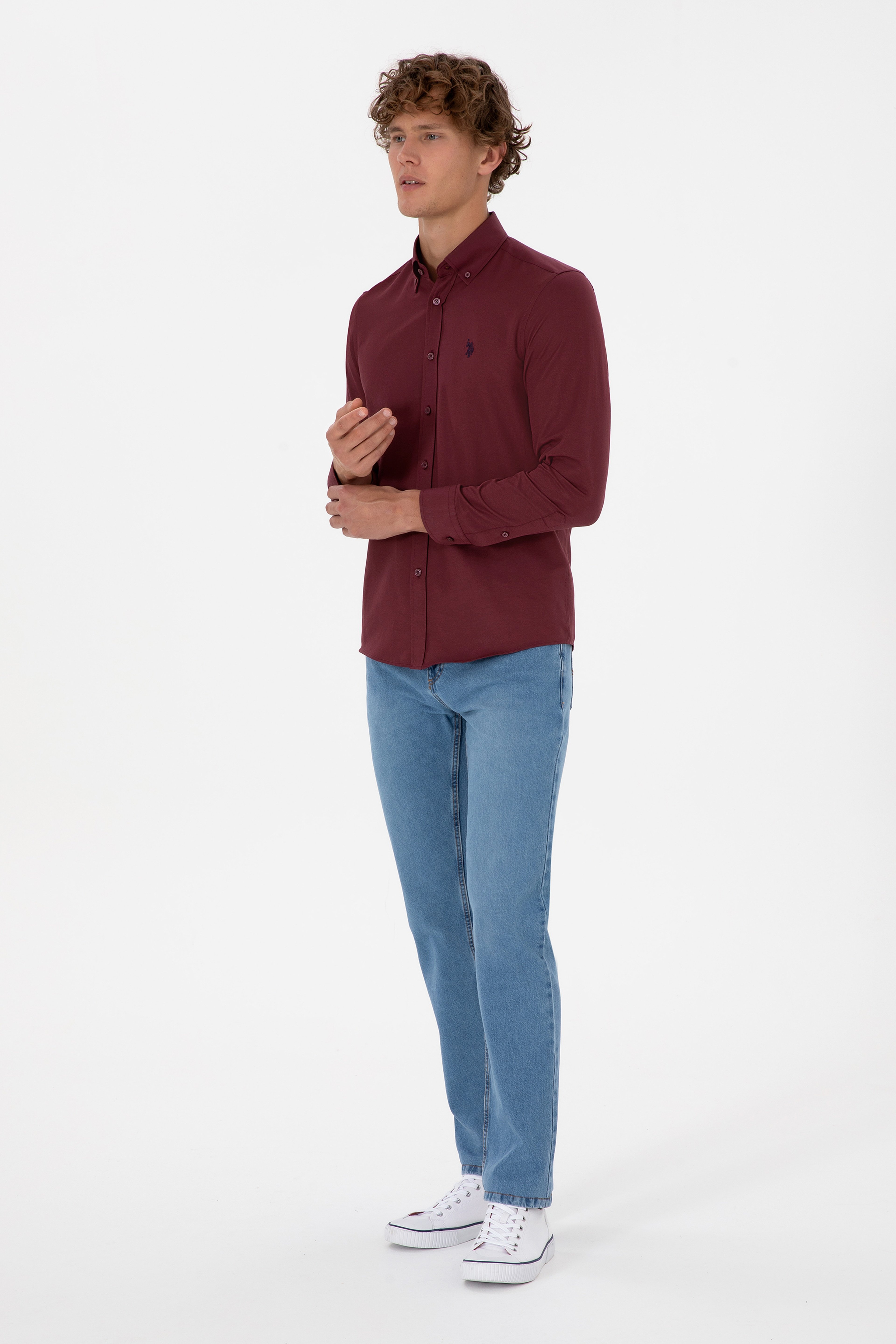 Erkek Bordo Uzun Kollu Basic Gömlek - Image 4