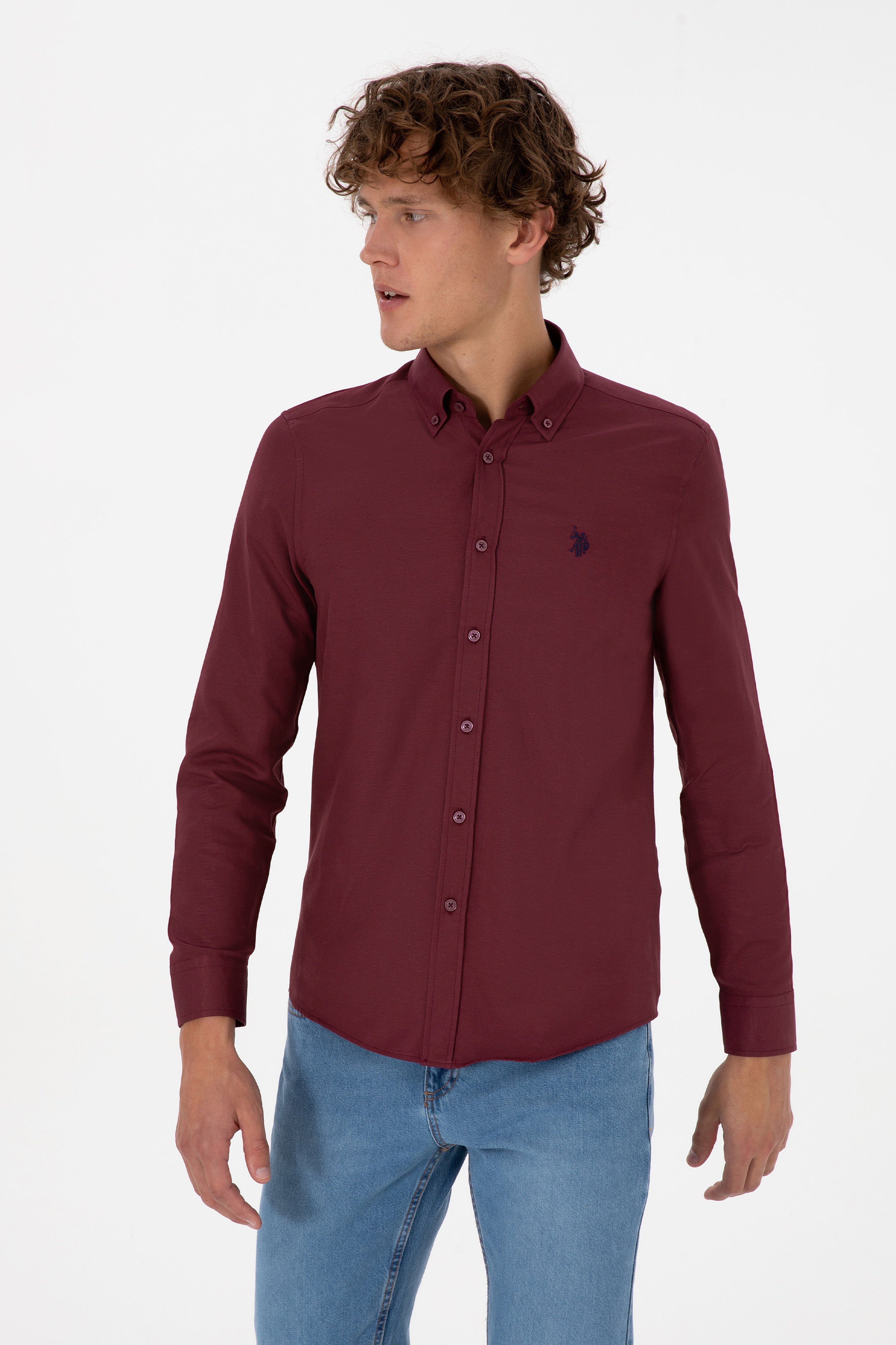 Erkek Bordo Uzun Kollu Basic Gömlek