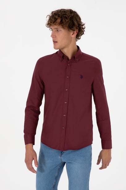 Erkek Bordo Uzun Kollu Basic Gömlek