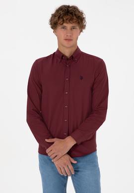 Erkek Bordo Uzun Kollu Basic Gömlek - 50316723054
