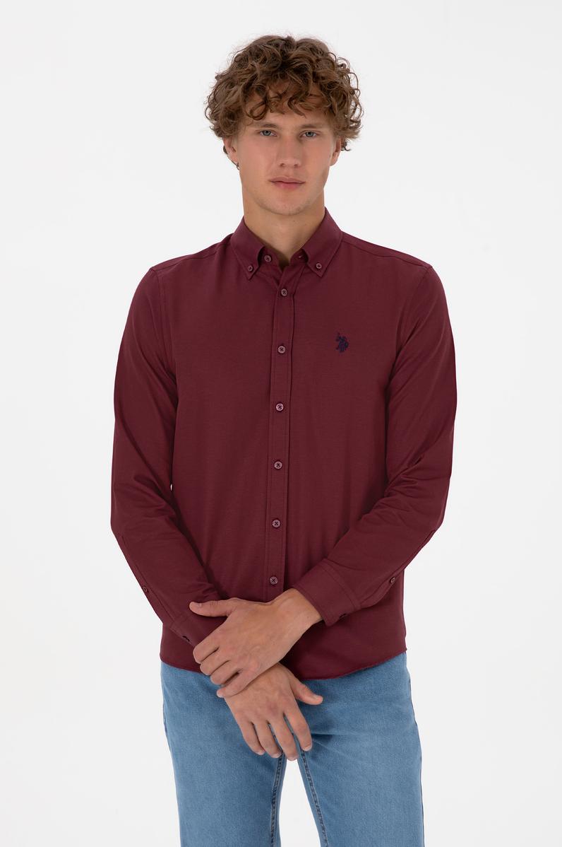 Erkek Bordo Uzun Kollu Basic Gömlek