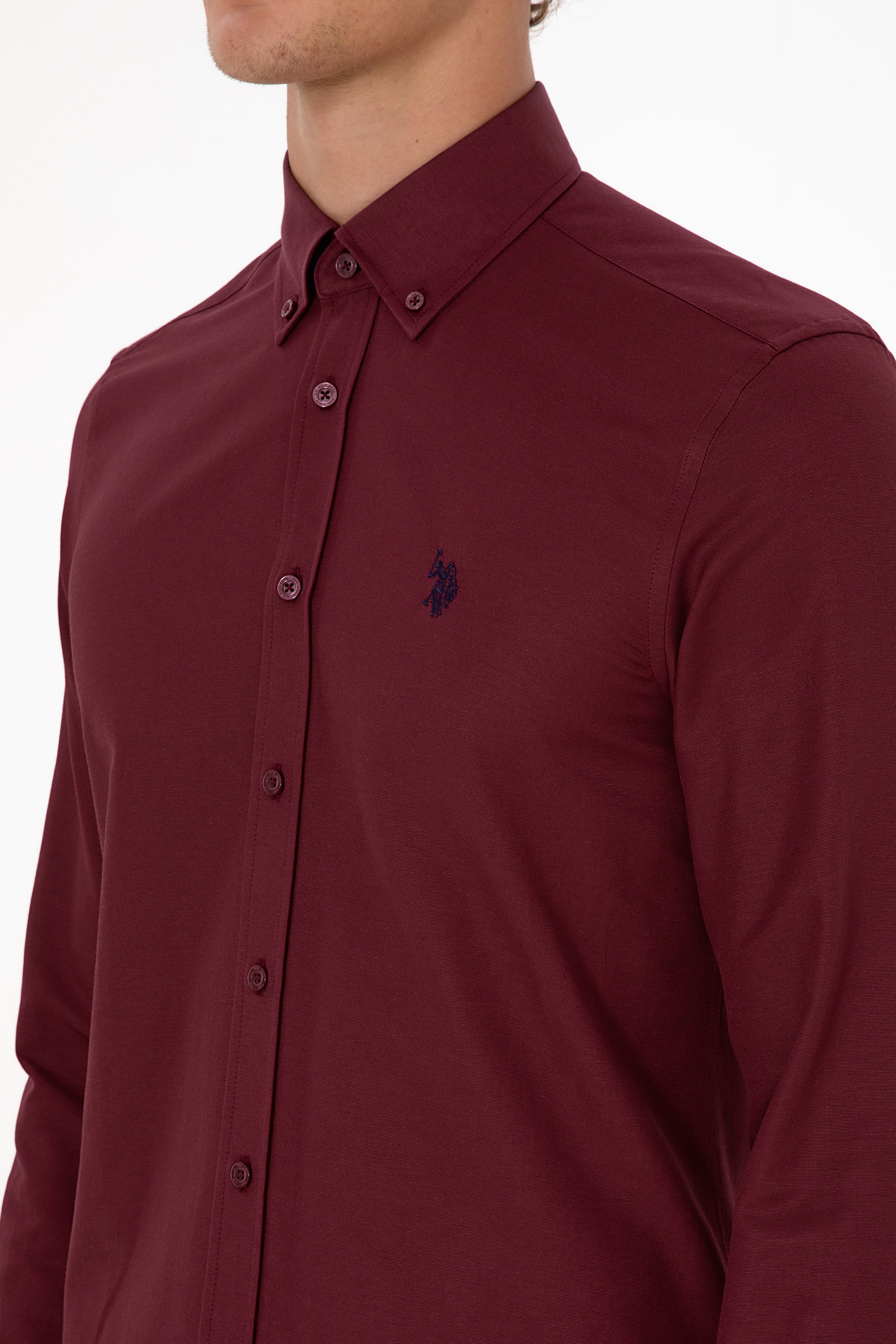 Erkek Bordo Uzun Kollu Basic Gömlek - Image 7