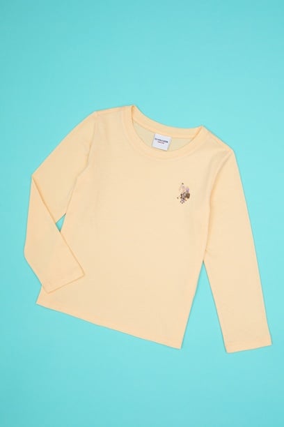 Kız Çocuk Sarı Bisiklet Yaka Basic Sweatshirt