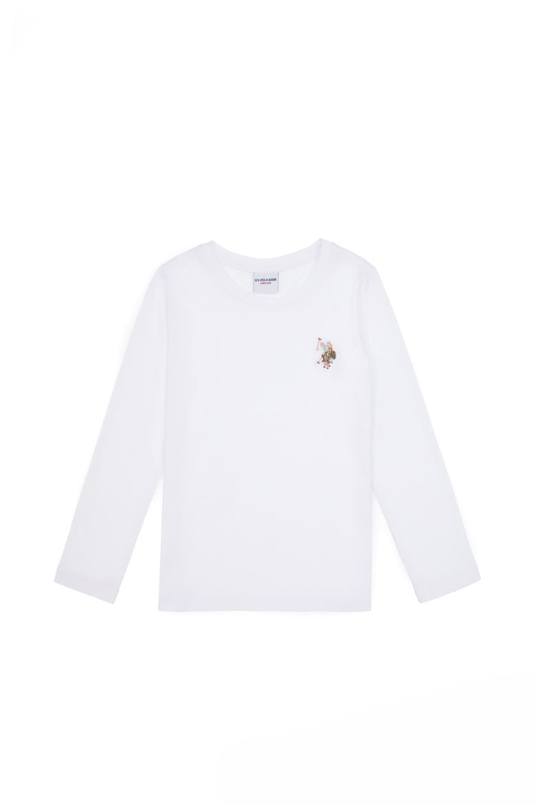 Kız Çocuk Beyaz Bisiklet Yaka Basic Sweatshirt - 50317915008