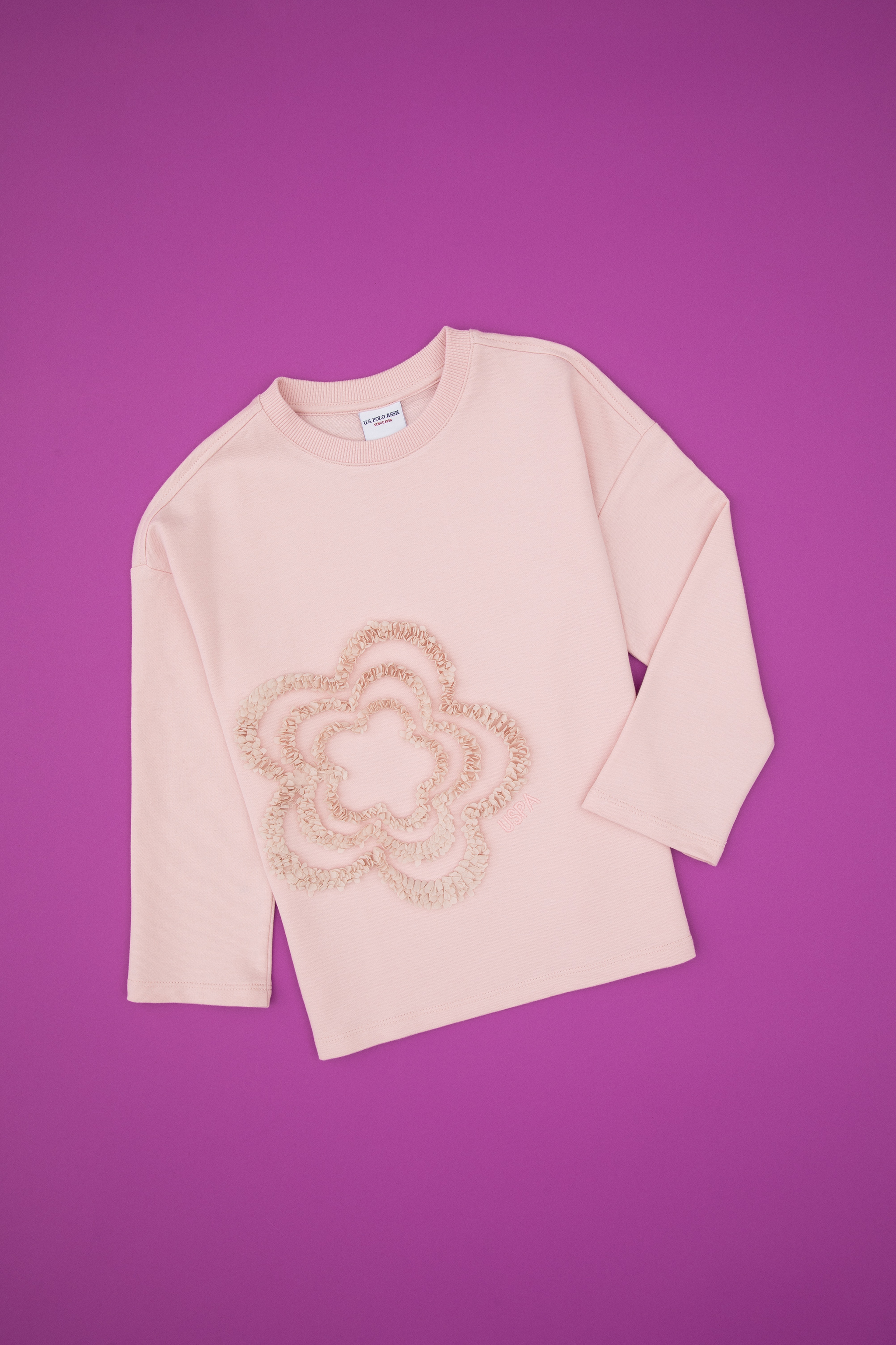 Kız Çocuk Pudra Bisiklet Yaka Sweatshirt - Image 3