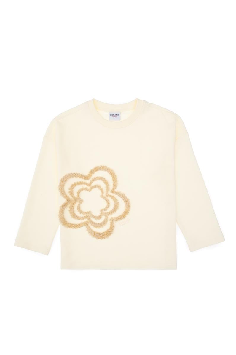 Kız Çocuk Krem Bisiklet Yaka Sweatshirt