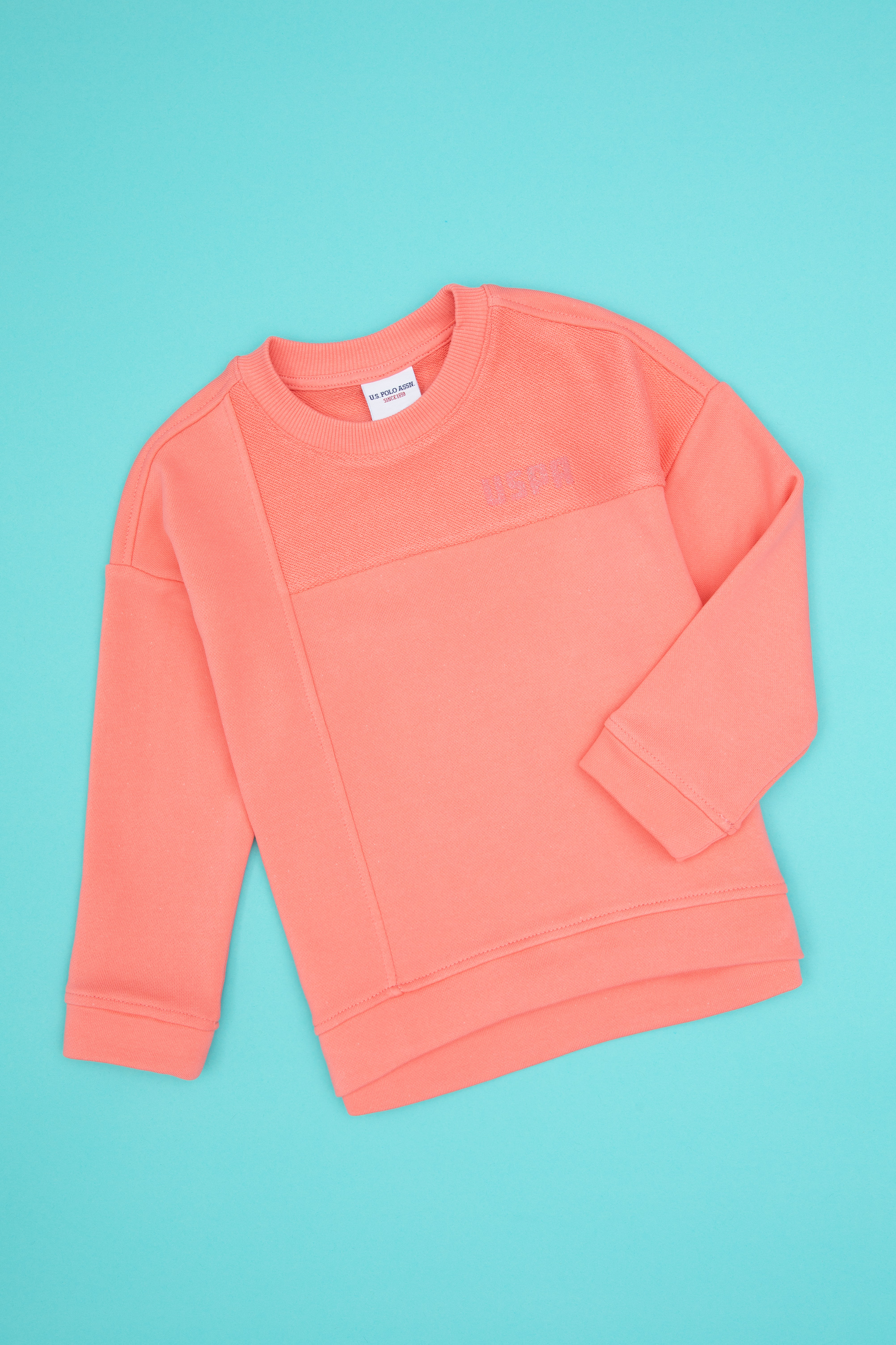 Kız Çocuk Neon Pembe Bisiklet Yaka Sweatshirt - Image 3