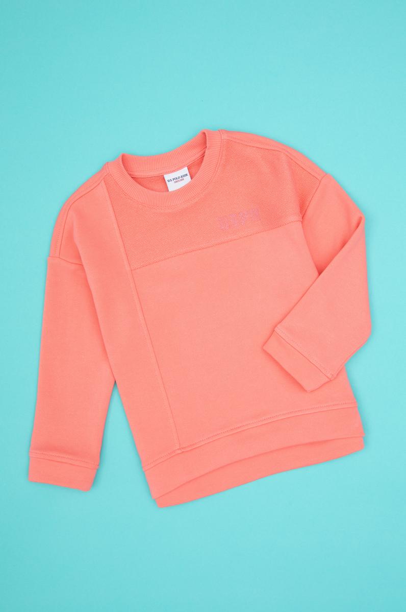 Kız Çocuk Neon Pembe Bisiklet Yaka Sweatshirt