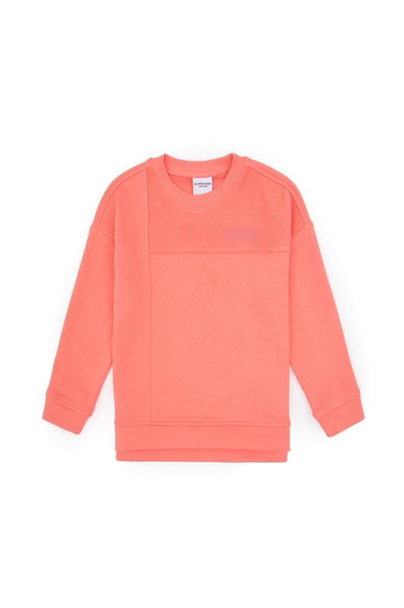 Kız Çocuk Neon Pembe Bisiklet Yaka Sweatshirt