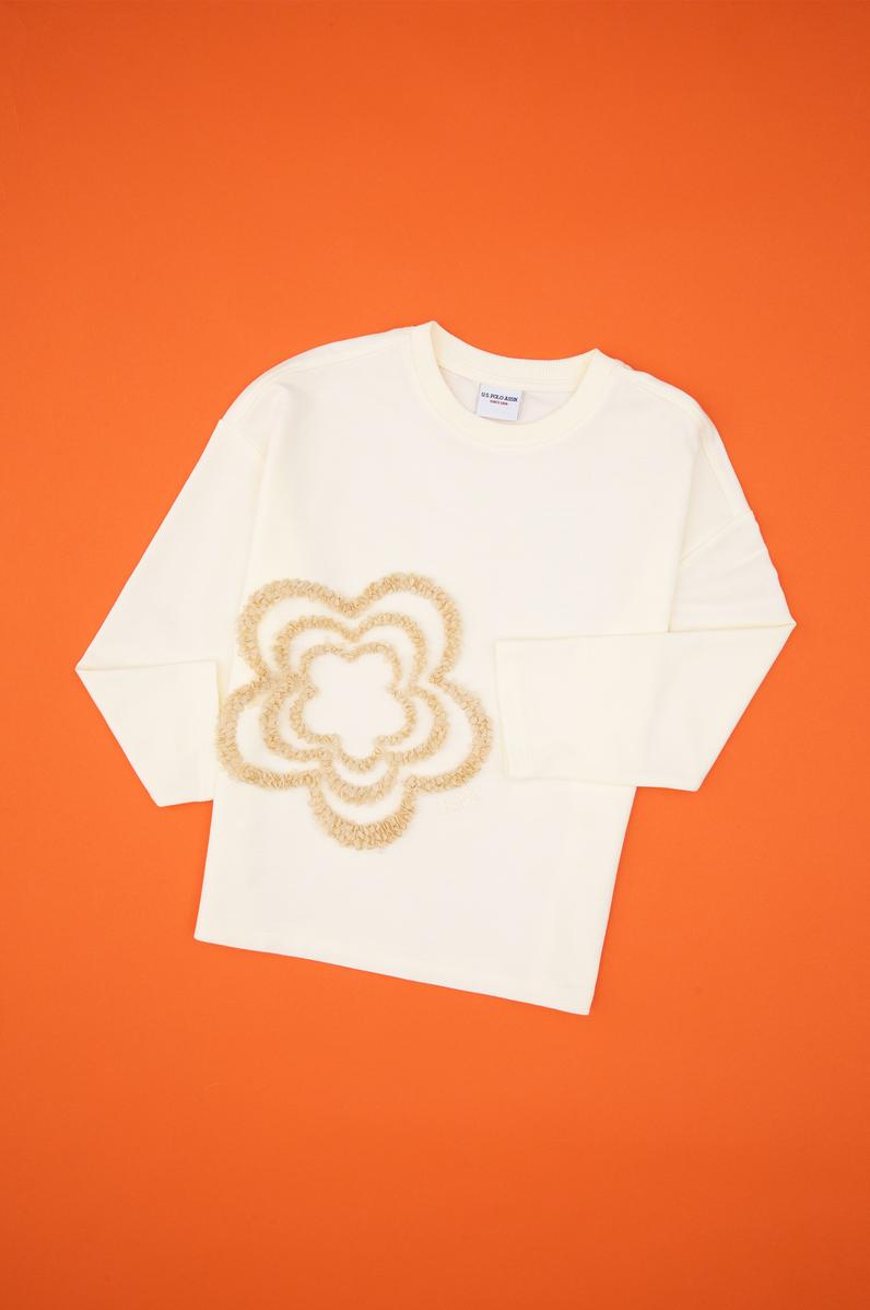 Kız Çocuk Krem Bisiklet Yaka Sweatshirt