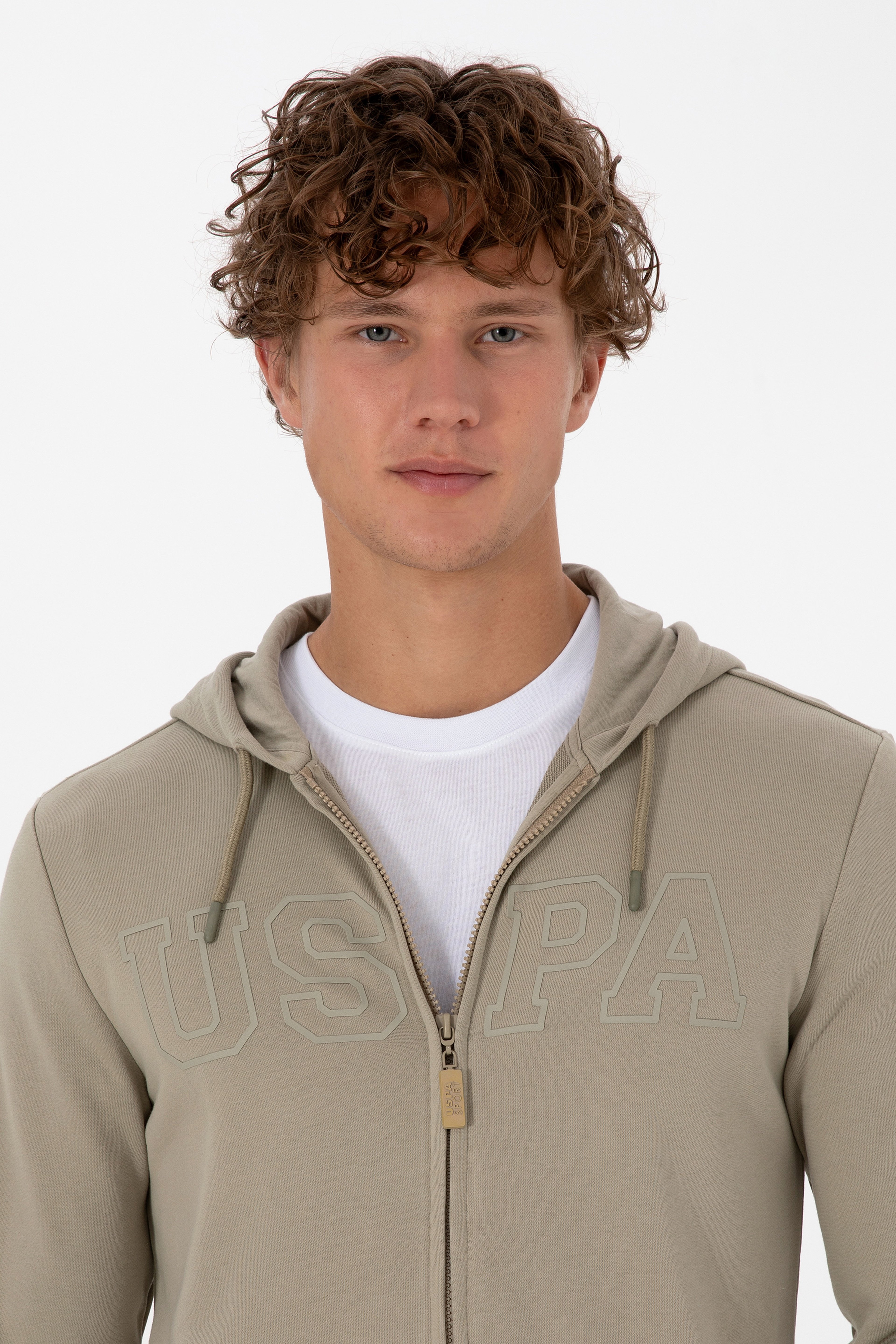 Erkek Regular Fit Fermuarlı Kapüşonlu Açık Haki Örme Hırka - Image 2