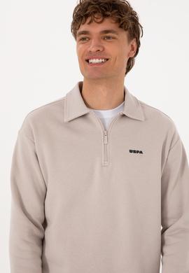 Erkek Regular Fit Yarım Fermuarlı Şardonlu Taş Basic Sweatshirt - 50313783026